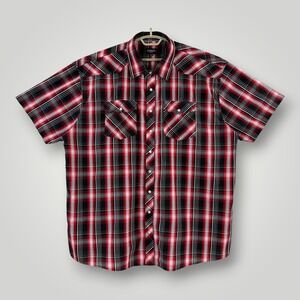 Gioberti Shirt Mens Size 4XL Red Plaid Short Sleeve Western Pearl Snap Button Up